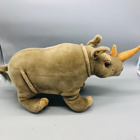 fine toy stuffed animal rhino gray plush safari medium 23x11" missing baby READ - Picture 3 of 10